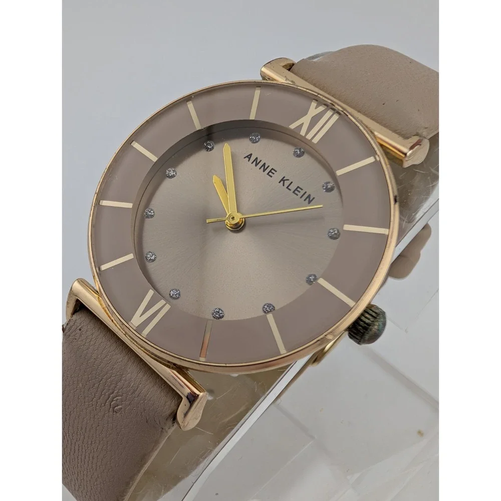 Anne Klein Watch Women 32mm‎ Gold Case Beige Leather Band AK/3746- New Battery